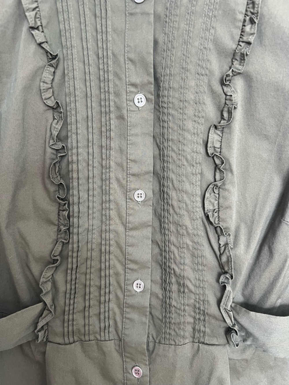 Eloquii Olive Green Ruffle-Trim Button Blouse‎ Size 18 - Picture 5 of 7